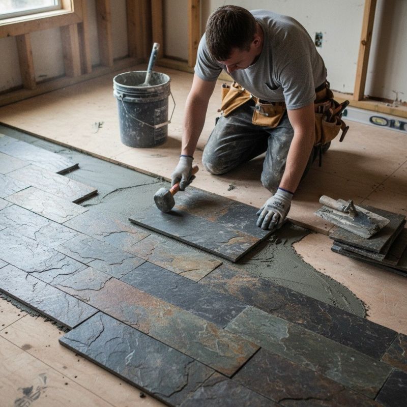 Slate Tile Floor Installation detail